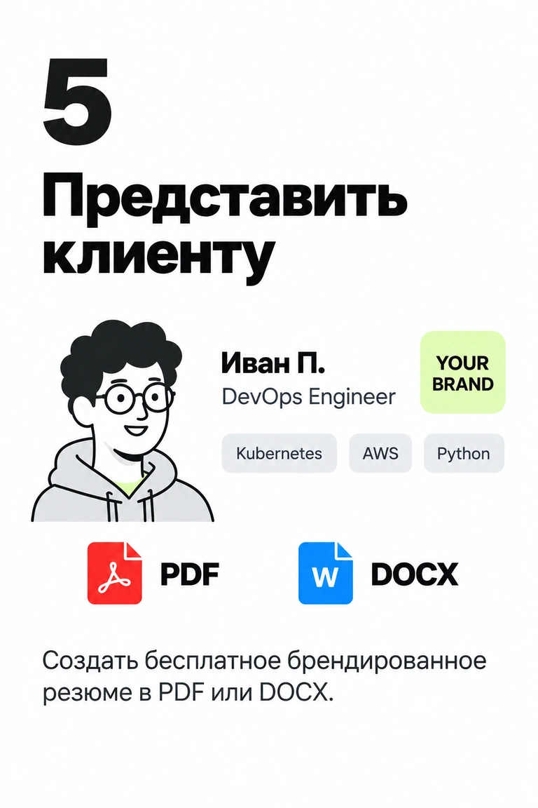 Этап 5: Представить клиенту. Создать бесплатное брендированное резюме в PDF или DOCX.